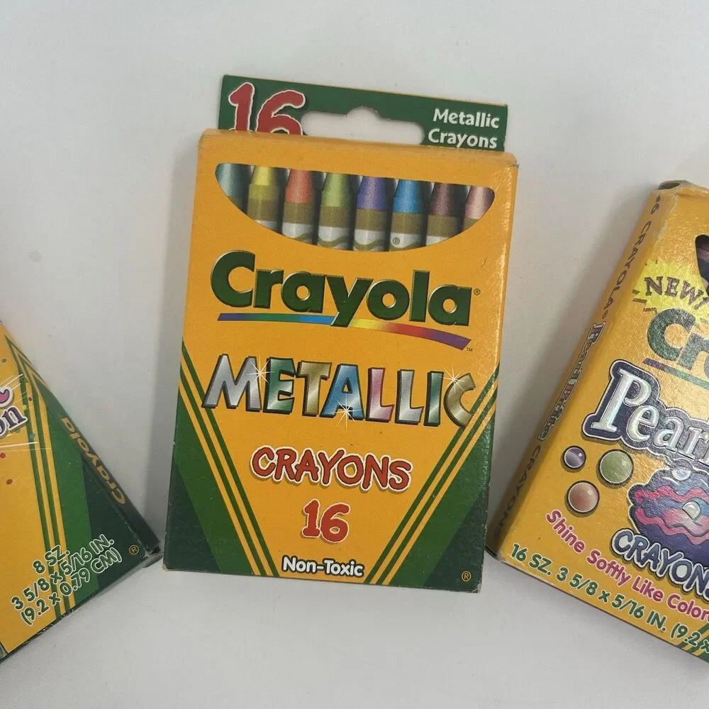 Vtg Crayola Lot of 3-8 Brightest Collection, 16 Metallic, 16 Pearl Bright HTF